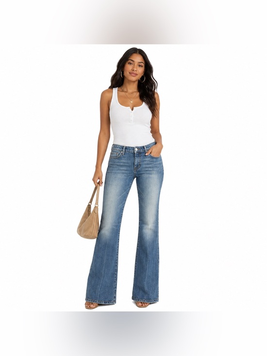 7 For All Mankind Denim - 7 For All Mankind Dojo Flare Embellished Back Pockets Denim Jeans Size 28
